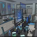 Modern Laboratory Setup With Multiple Displays Microscope Lab Equipment And Workbench Supplies