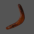 Traditional Brown Curved Weapon With Hand Carved Black Patterns And White Accents