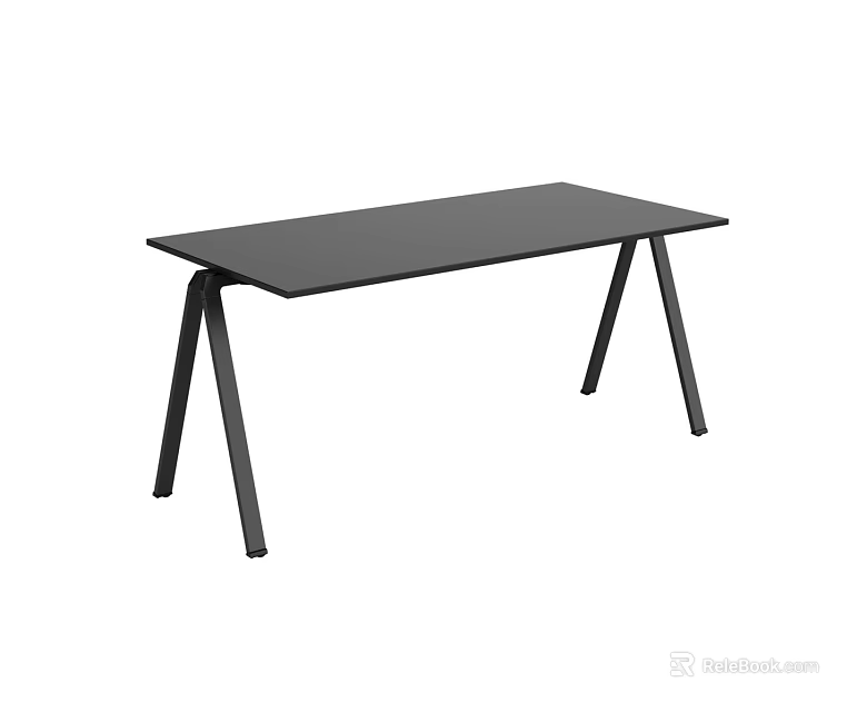 Minimalist Modern Black Desk With Sleek Surface And Angular Metal Legs 3d model