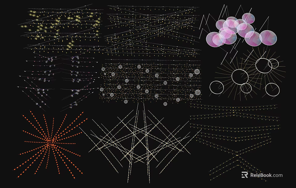 Various Decorative Outdoor Lights With String Round And Pink Spherical Designs 3d model