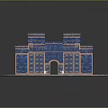Cartoon Scene of Ancient Palace with Blue Walls Golden Decorations White Towers and Circular Platform