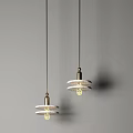 Two Modern Pendant Lights With Metal Frame And Glass Shade Hanging Design
