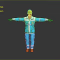 Man in Yellow Hard Hat and Blue Work Uniform With Arms Outstretched Against Gray Background