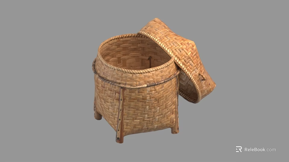 Handwoven Bamboo Storage Container With Removable Lid And Stand Legs 3d model