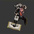 Pink Haired Game Character In Dark Outfit Holding Vacuum Tool With Yellow Soled Boots Kneeling