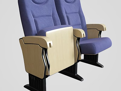 Comfortable Blue Theater Single Chair With Padded Backrest And Wooden Armrests 3d model