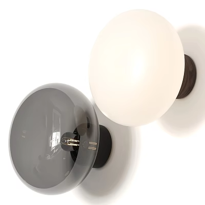 Two Modern Wall Lamps with Black and White Glass Globe Shades Mounted on Wall 3d model