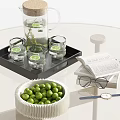 Decorative Ornament Collection with Black Tray Glass Pitcher Lime Glasses Books Green Pea Bowl Watch