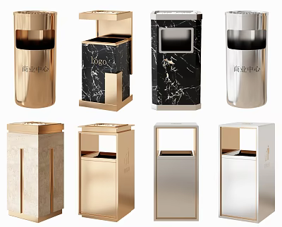 Public Trash Bins With Modern Designs And Various Materials In Different Styles 3d model