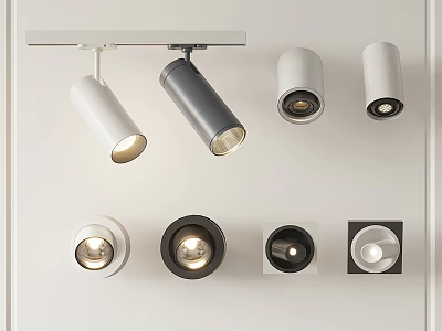 Various Styles Round Square White Gray Downlights and Spotlights Ceiling Mounted Track Warm Lighting Effect 3d model