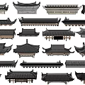 Chinese-style eaves line door head ancient building roof tile building components 3d model