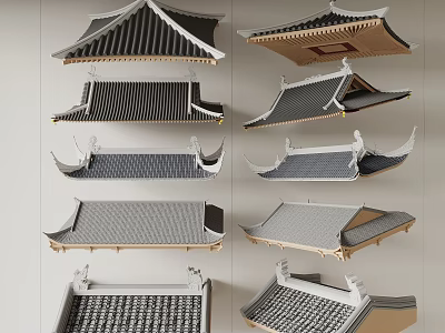 Display Of Traditional Chinese Architectural Roof Components With Diverse Designs 3d model