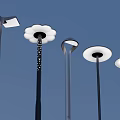 Modern Outdoor Street Lights With Diverse Designs Against Dusk Sky Background