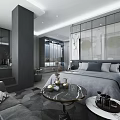 Modern Hotel Room Interior With Comfortable Bed Sofa And Marble Coffee Table