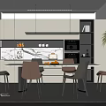 Modern Dining Restaurant Interior With Open Layout White Table Gray Chairs And Pendant Lights