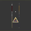 Two Billiard Cue Sticks With Triangle Rack And Colorful Balls Setup 3d model
