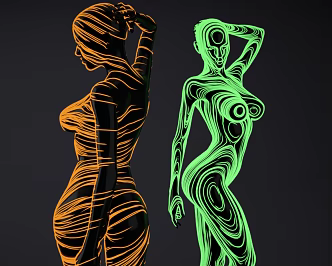 modern art installation human body art streamer glowing human body female human body neon light 3d model