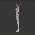 Futuristic Female 3D Character With Red Hair In White Bodysuit And Mechanical Arm