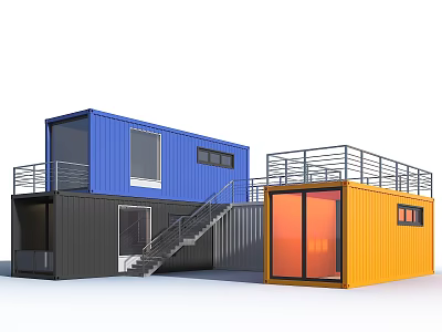 Container Converted Residential Building With Blue Black Orange Units Staircase And Balcony 3d model