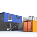 Container Converted Residential Building With Blue Black Orange Units Staircase And Balcony