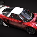 Red High Performance Sports Car With White Roof Sleek Body And Black Wheels
