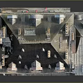 3D Model of Traditional European Building With Red Beige Facade Sloped Roof and Arched Doorways