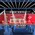 Stage Setup With Red Backdrop Lighting And Audience Seats For Quality Event 3d model