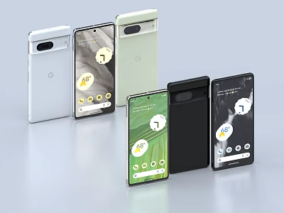 Google Pixel Smartphones In Various Colors With Modern Design And Display Screens 3d model