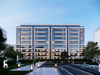 Multi-storey residential waterscape in modern residential area 3d model