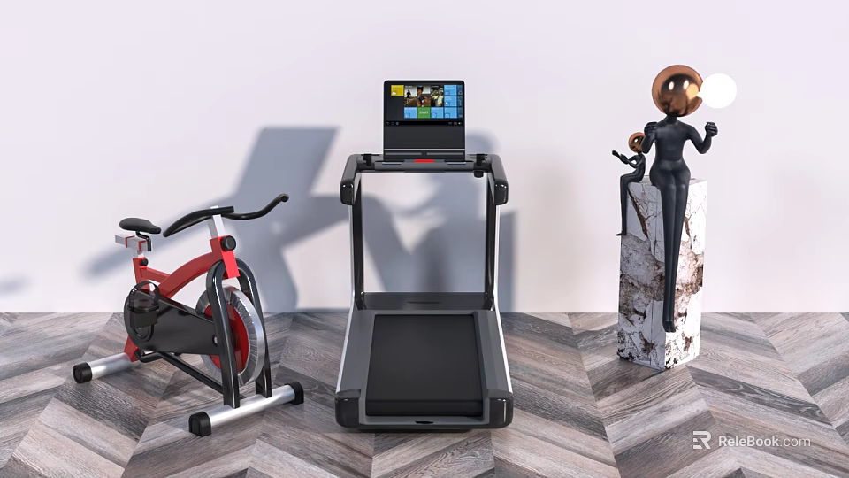 Sports Equipment For Indoor Home Gym Featuring Treadmill And Exercise Bike 3d model 