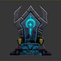 Glowing Blue Throne With Spiked Decorations Stone Base And Yellow Accents