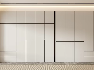 Modern Minimalist White Wardrobe Design With Slim Strip Handles And Built In Structure 3d model