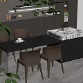 Modern Kitchen Interior With Marble Island Dining Table Chairs And Cabinets 3d model
