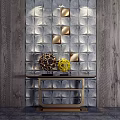 Modern Console Table With Textured Wall Geometric Patterns And Gold Decorative Items 3d model