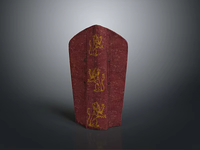 Red Medieval Shield With Intricate Golden Lion Patterns As Defensive Weapon 3d model