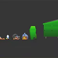 Various Colored Recycling Bins And Household Waste Sorting Items Including Plastics And Food Scraps