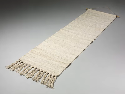 Elegant Long Beige Handwoven Tapestry With Fringe For Decorative Wall Art 3d model