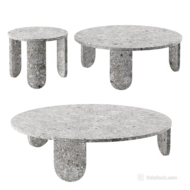 Modern Round Coffee Table With Textured Stone Surface And Cylindrical Legs 3d model