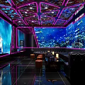 Modern KTV Interior Design With Ocean Theme Neon Lights Large Screen And Comfortable Sofas 3d model