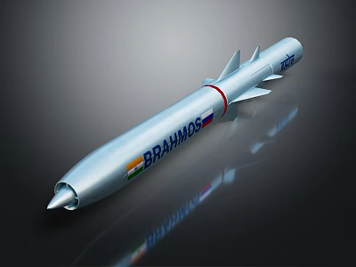 BRAHMOS Missile Indian Military Weapon With Silver Body Aerodynamic Design And National Flag Markings 3d model