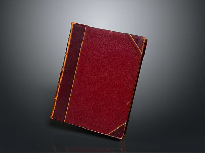 Vintage Hardcover Book With Red Cover And Brown Trim Against Dark Background 3d model