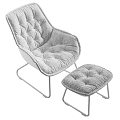 Modern Padded Lounge Chair With Velvet Fabric And Matching Ottoman Metal Frame