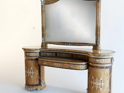 Vintage Wooden Dressing Table With Carved Details Curved Top And Mirror 3d model