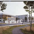 Modern School Building Exterior With Multi story Design Glass Windows Trees And Pathway