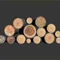 Natural Wood And Stone Long Strips Featuring Orange Cross Sections And Gray Textures