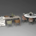 Modern Minimalist Dining Table Set With Round Table Six Chairs Rectangular Sideboard And Decorative Vase 3d model