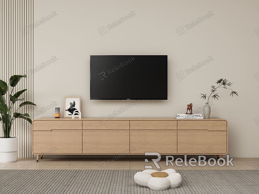 Nordic Style Log TV Cabinet Cabinet Low Cabinet Desktop Green Planting TV Floor Cabinet Wood model