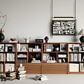 Modern Wooden TV Stand Design With Open Shelves Books And Decorative Ornaments
