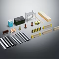 Road Construction Safety Equipment With Traffic Cones Guard Rails Barriers Warning Signs And Scaffolding