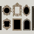 Decorative Mirrors With Ornate Golden Frames In Various Round Square Oval Shapes 3d model